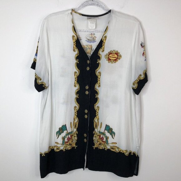 Kathie Lee Tops - Kathie Lee Nautical Blouse Size 18W Voiles de Lumiere Sailing Ship Wheel Vintage
